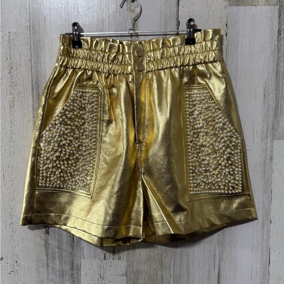 Muy Muy Pants - Gold Rhinestones Bedazzled High Waist Women's Shorts
